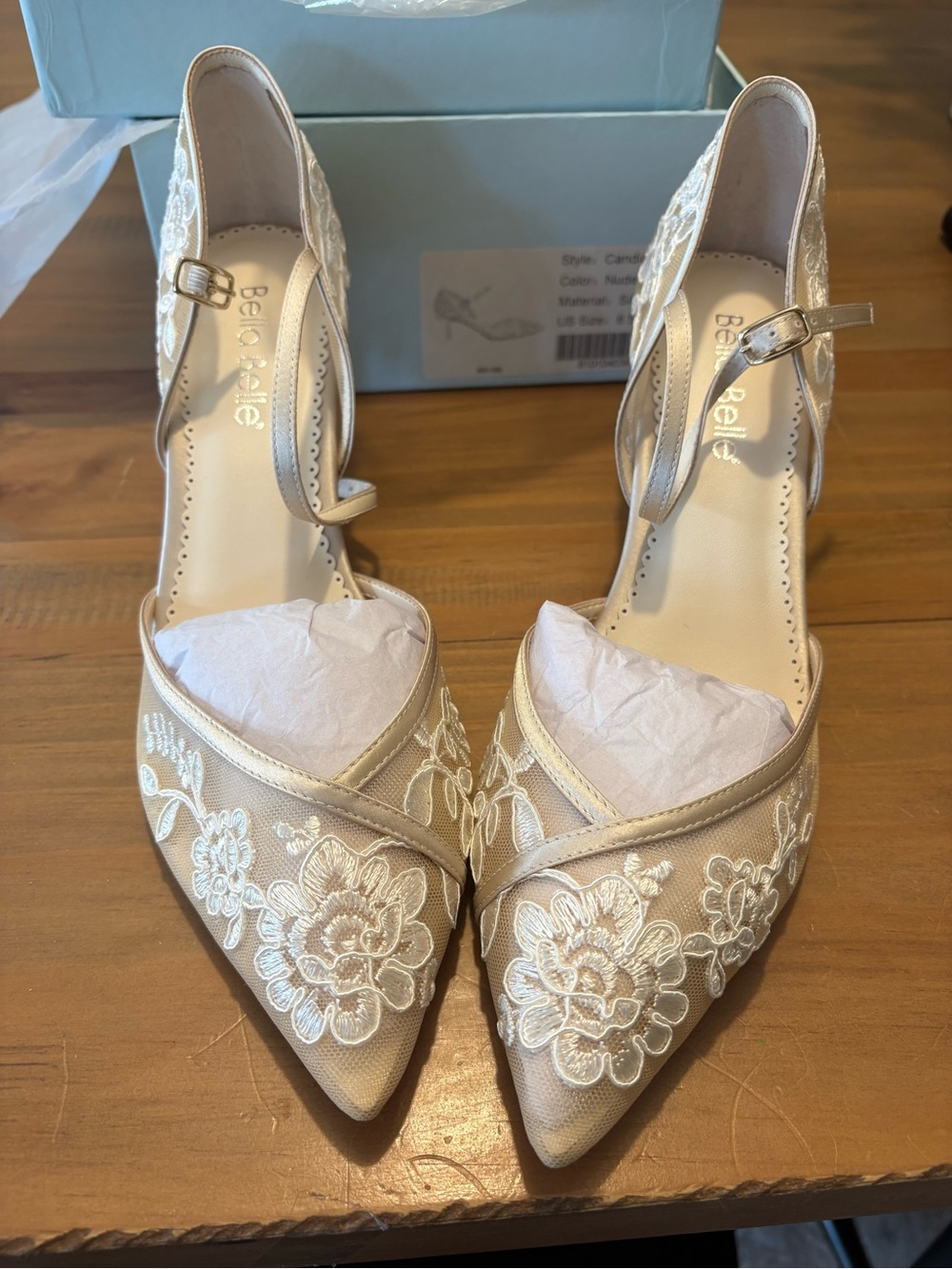 Bella Belle Ivory Floral Embroidered Pointed-Toe Heels with Ankle Strap
